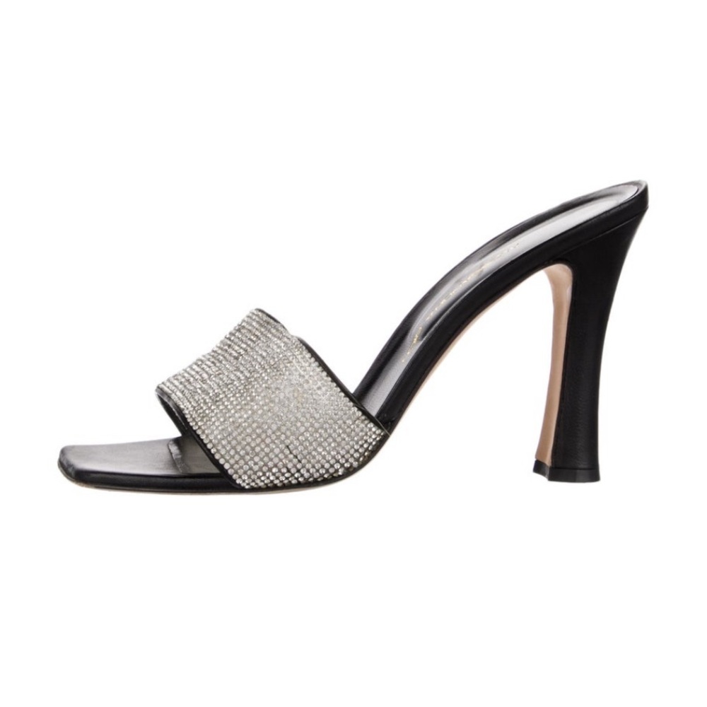 Alessandra Rich Black and Silver crystals leather Heels